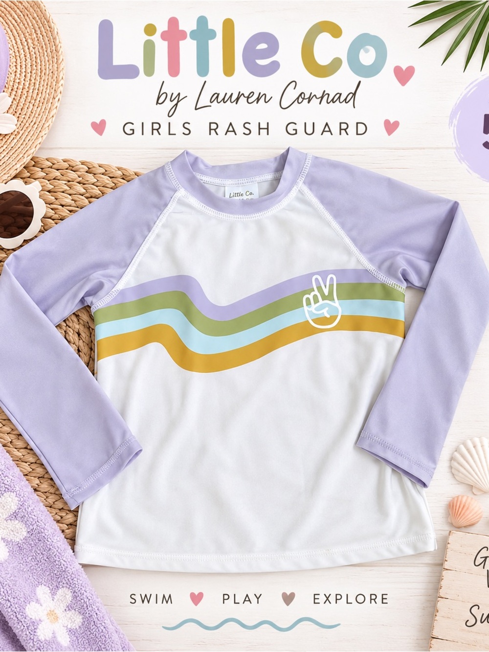 Little Co Lauren Conrad Girls 5T Rash Guard UPF 40+ Retro Stripe Swim Top